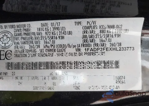 2017 Ford Focus Se from USA, damaged, VIN 1FADP3FEXHL233773